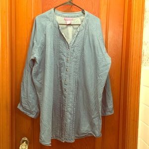 1x light denim pintuck button down tunic blouse